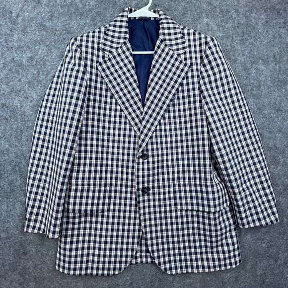 Tarleton Blazer Mens S - 38 Blue Plaid Japanese Stiff Preppy Academia Professor - Picture 1 of 9